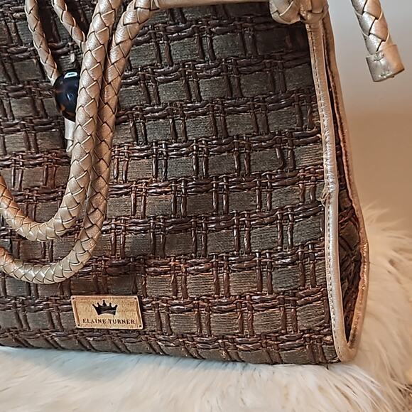 Elaine Turner Sophie Vertical Moroccan Espresso Brown Woven Handbag Large Tote - Picture 2 of 12